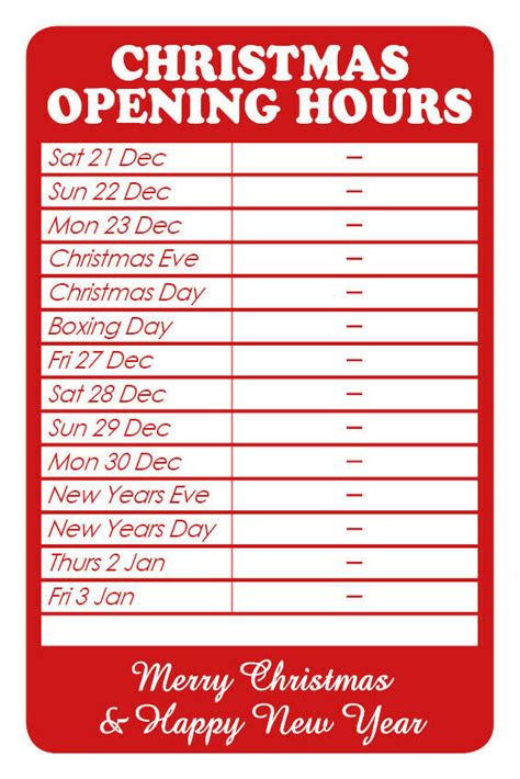 Christmas Opening Hours Times Shop Sign A4 Size Merry