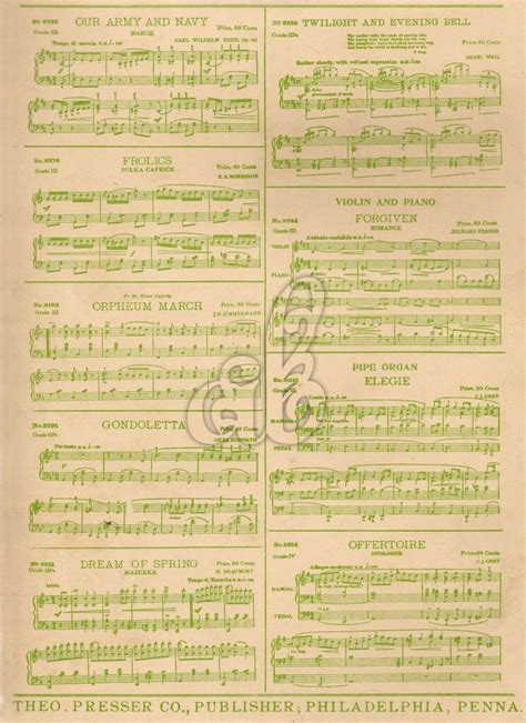 Vintage Green Sheet Music Amy Barickman