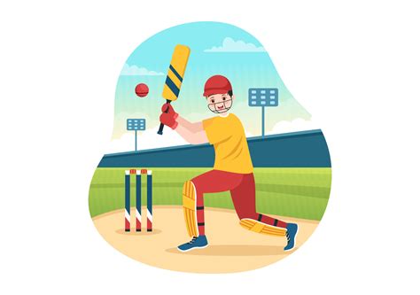 Batteur Jouant Au Cricket Sport Illustration Avec Batte Et Balles Sur