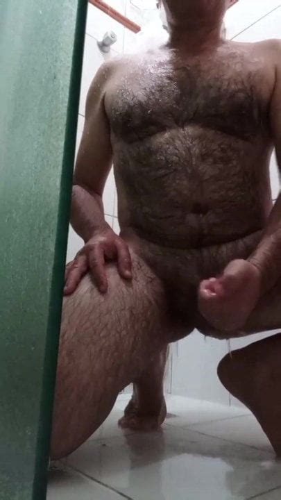 hairy daddy jerk off and cum on shower xhamster