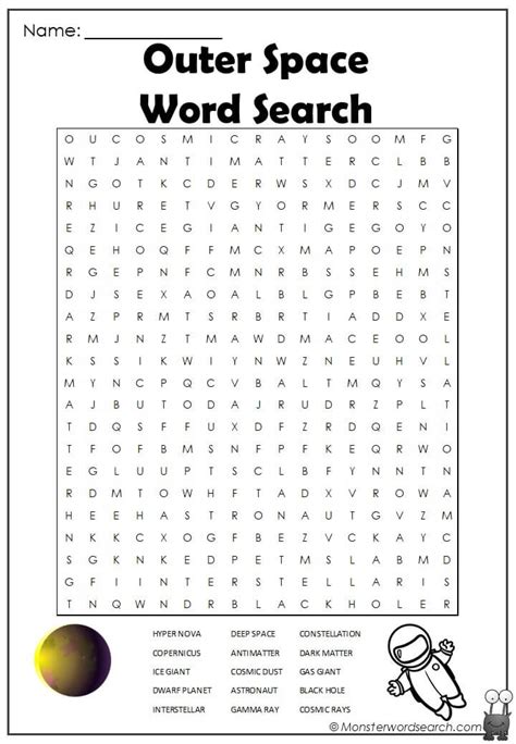 Outer Space Word Search Monster Word Search