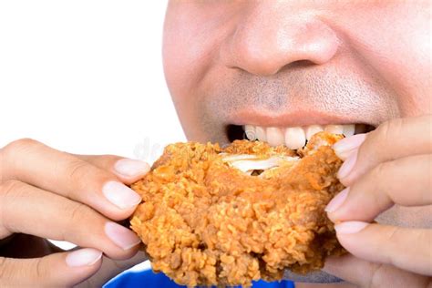 Young Man Eating Fried Chicken Stock Image Image Of People Isolate