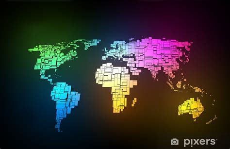 Sticker Colored Neon Map Of The World Hand Sketch Design Pixersca