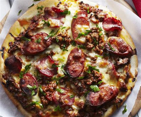 Learn how to make meat lover's pizza. Meat Lovers Pizza Recipe with Mince, Chorizo and Salami ...