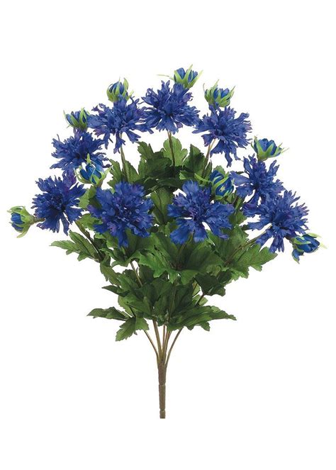 Faux Cornflower Bush In Dark Blue 17 Tall Silk Flowers Wedding