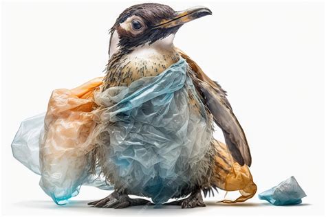 Premium Photo Penguin Stuck In Plastic Bag Save Ocean Concept Bird