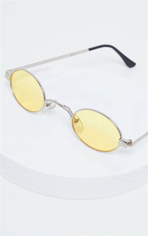 Yellow Small Squashed Round Lens Sunglasses Prettylittlething Usa