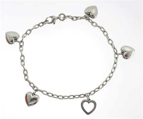 Tiffany And Co Diamond Platinum Charm Bracelet With Heart Charms All