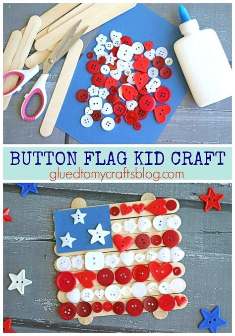Popsicle Stick Button Flag Patriotic Kid Craft Fourth Of July