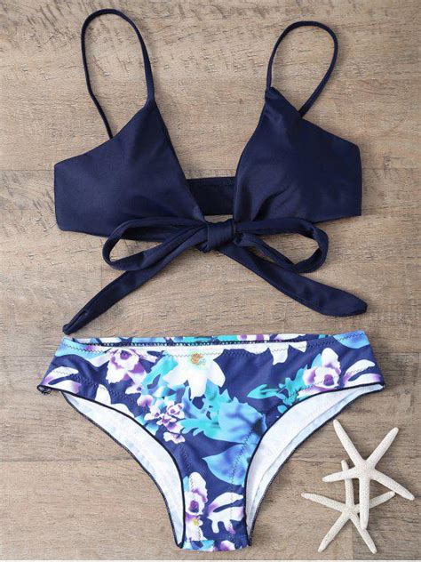 22 Off 2020 Floral Print Halter Wrap Bikini Set In Purplish Blue Zaful