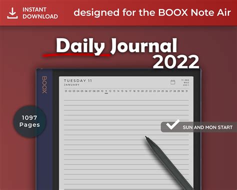 Boox Note Air Templates Daily Journal 2022 Instant Download Etsy Uk