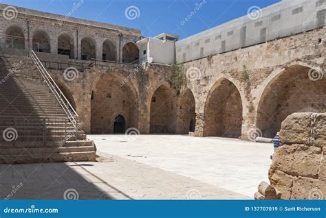 Courtyard Of The Acre Crusader Fortress In Israel Stock Image Image