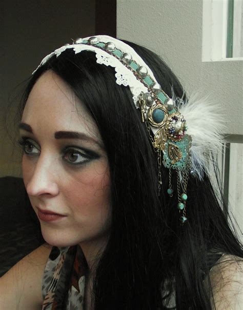 Steampunk Belly Dance Headpiece Verdigris And Cream Lace Etsy