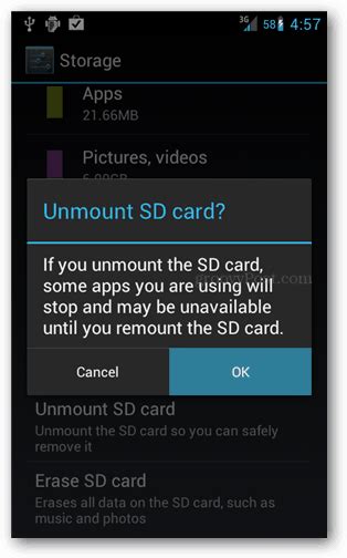 Unmount an sd card always unmount an sd card before removing it from your phone. How to Un-mount an Android SD card Before Removing it - groovyPost