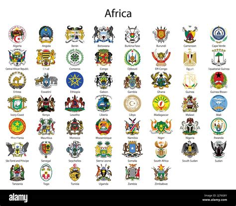 Set Coat Of Arms Of The Countries Of Africa All African Regions Emblem