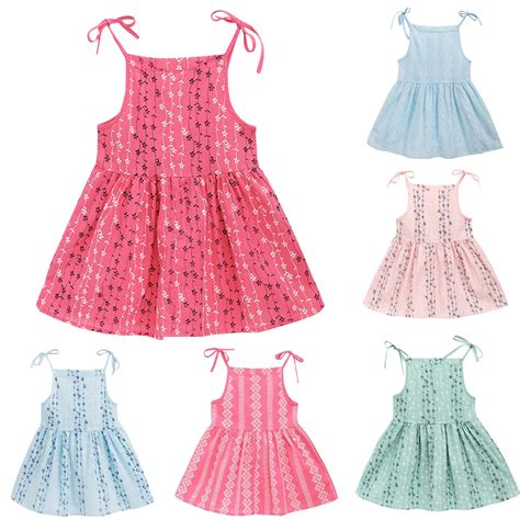 Girls Dress Toddler Kids Baby Girl Solid Flower Striped Princess Party