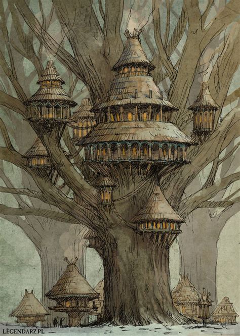 Tree Village By Hetman80 On Deviantart Fantasy Tree Fantasy Art