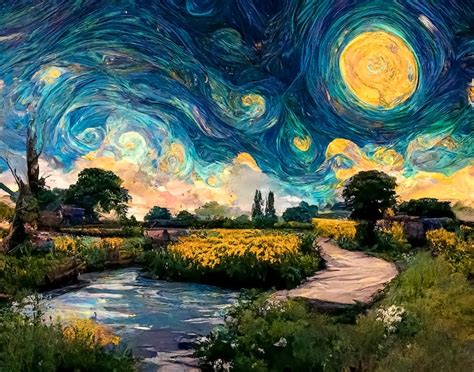 Monet And Van Gogh Inspired Digital Art Starry Night And Etsy