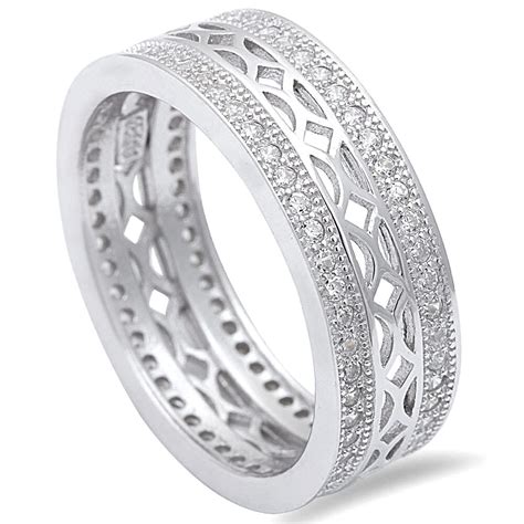 Sterling Silver Women S Cz Vintage Antique Eternity Wedding Band