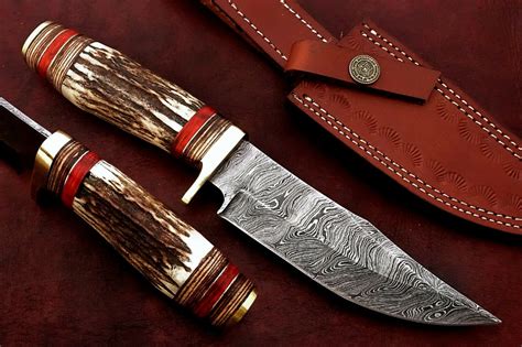 Custom Handmade Damascus Steel Bowie Knife With Stagantler Handle