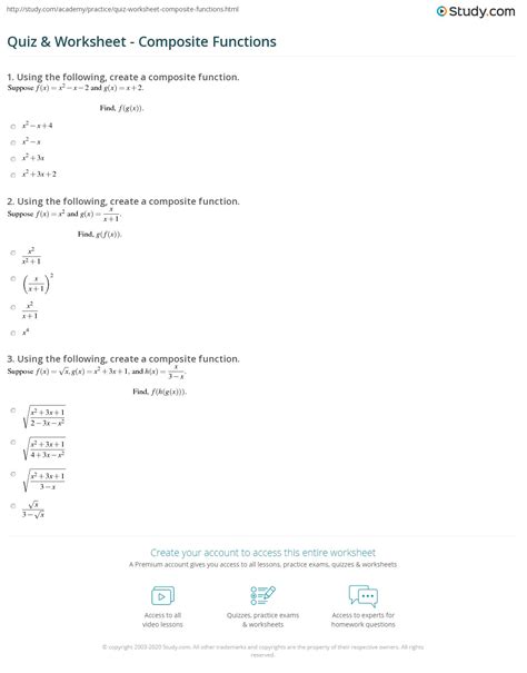 Composite Functions Worksheet With Answers Pdf