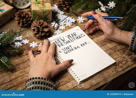 Woman Writing New Year Resolution List Stock Photo Image Of Fountain
