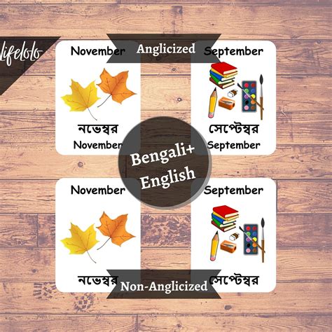 Months Of The Year Bengali Flash Cards 12 Bilingual Cards Etsy