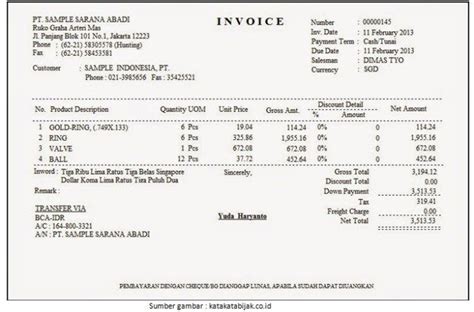 Contoh Invoice Tagihan Faktur Penjualan Pembelian Template Excel