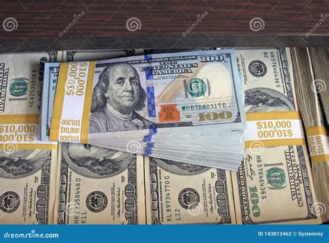 100 Dollar Bills Stacks Stacks Of Money On The Table Stock Photo
