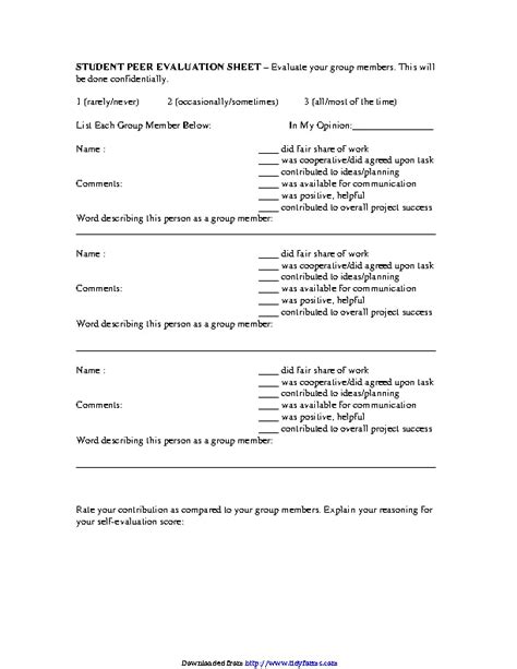 Student Peer Evaluation Form Pdfsimpli