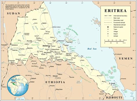 This map shows a combination of political and physical features. Eritrea