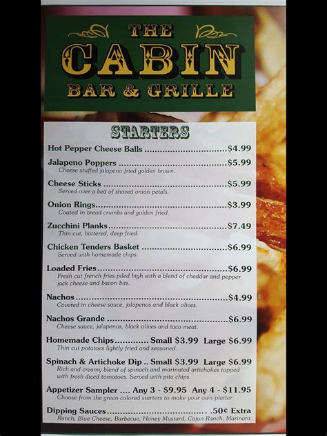 The Cabin Bar And Grille Menu Urbanspoonzomato