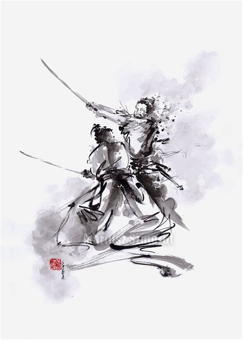 Samurai Warrior Painting Original Art Japan Style Calligraphy Etsy