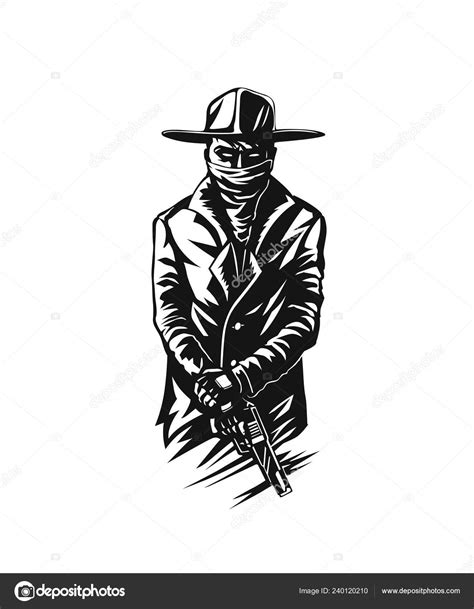 Silhouette Gangster Gun Hand Vector Illustration Stock Vector Image By