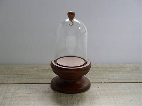 Vintage Glass Dome Display Cloche Wood Base Pedestal With Etsy