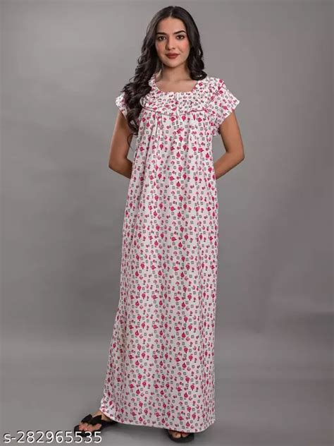 Rajeraj Hosiery Cotton Womensgirls Printed Maxinight Gownnightwearnightysleepwear