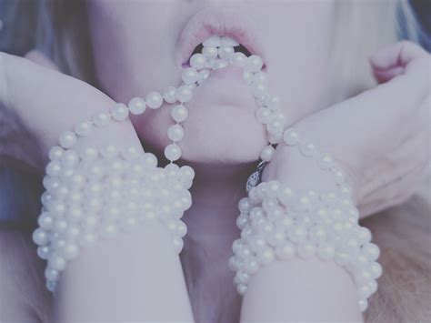 Women Face Model Open Mouth Lips Filter Bracelets Pearls