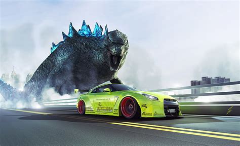 Hd Wallpaper Green Sports Car Gtr Nissan Speed Godzilla R35