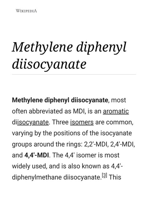 Methylene Diphenyl Diisocyanate Wikipedia Pdf Carbon Compounds