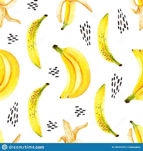 Watercolor Bananas Pattern Hand Painted Tropical Fruit Isolated On