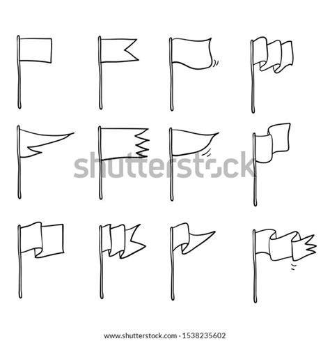 Collection Different Flag Icons Set Handdrawn Stock Vector Royalty