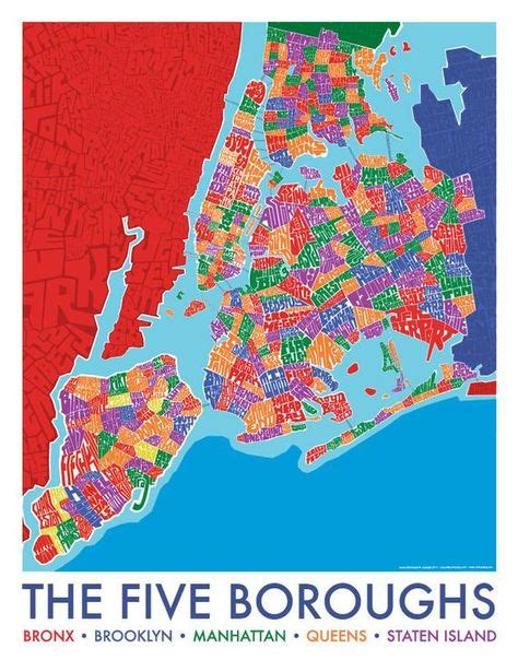 The Five Boroughs Type Map Map Of New York New York City Map How To