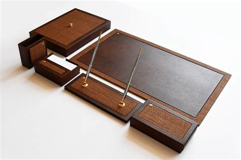 Leather And Woven Deskset Luxury Leather Desk Set Genuine Etsy