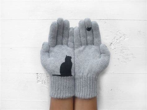cat gloves kitten mittens women gloves valentine s day gray wool gloves valentines t ready to