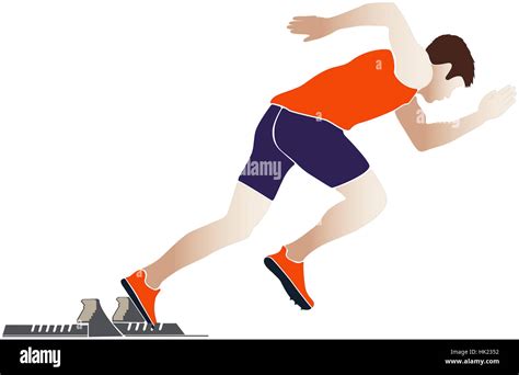 Start Sprinter Athlete Runner Starting Blocks Vector Illustration Stock