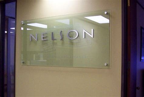 Glass Signage With Brushed Aluminum Letters And Etched 3d Design For Nelson Architectural