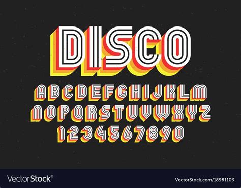 80s Retro Font Disco Style Alphabet And Numbers Vector Image On