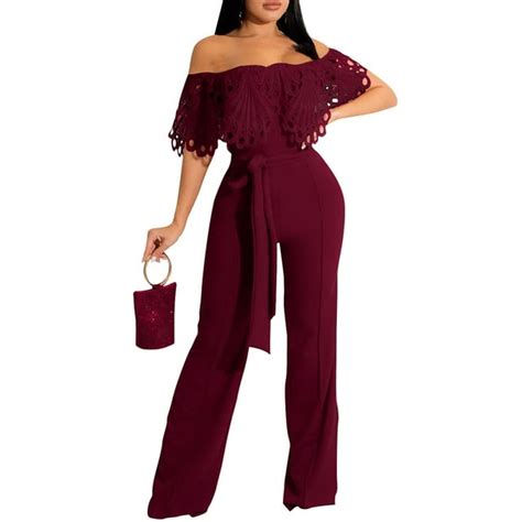 gaecuw jumpsuits for women dressy short sleeve off the shoulder strapless overall band collar