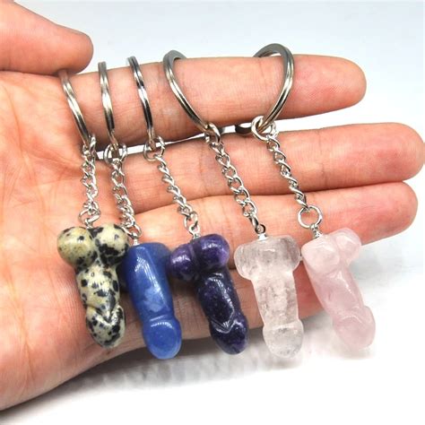Natural Gemstone Hand Carved 1 Mini Penis Keyrings Craft Ts Healing