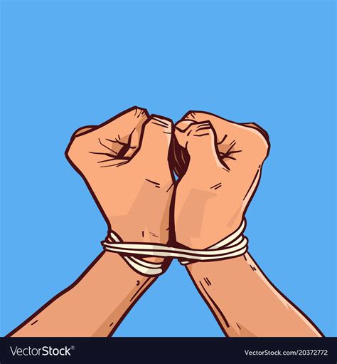Hands Tied With Rope Isolated Colorful Sketch Vector Image